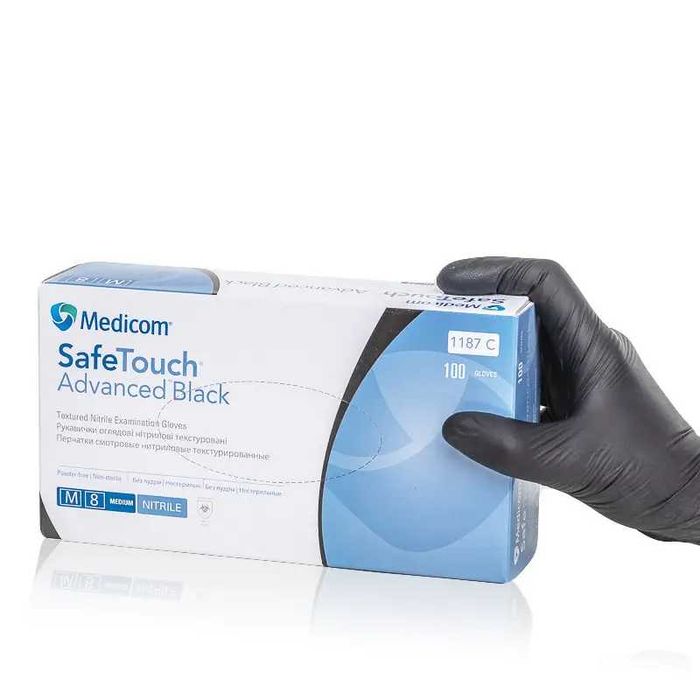 Рукавички нітрилові Medicom Black розмір XS/S/M/L (50 пар) чорні