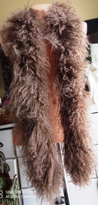 Obszycie płaszcza szal 100% lama naturalna jasny brąz beż 177 cm hit