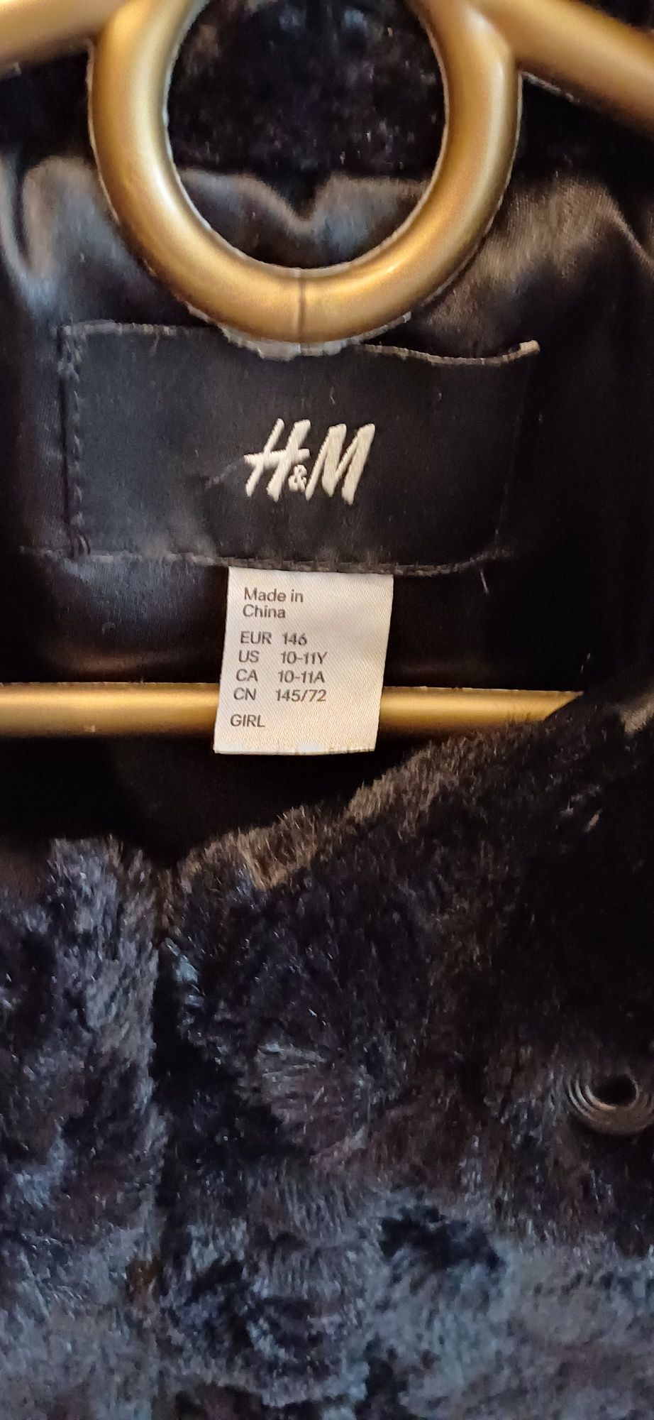 Czarne futerko&kożuszek&kurtka H&M r.146