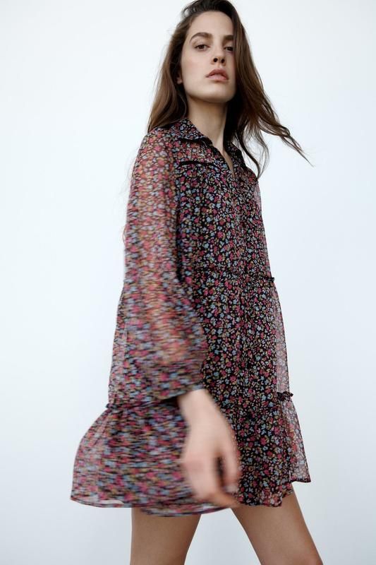 Платье шифоновое с цветочным принтом zara S