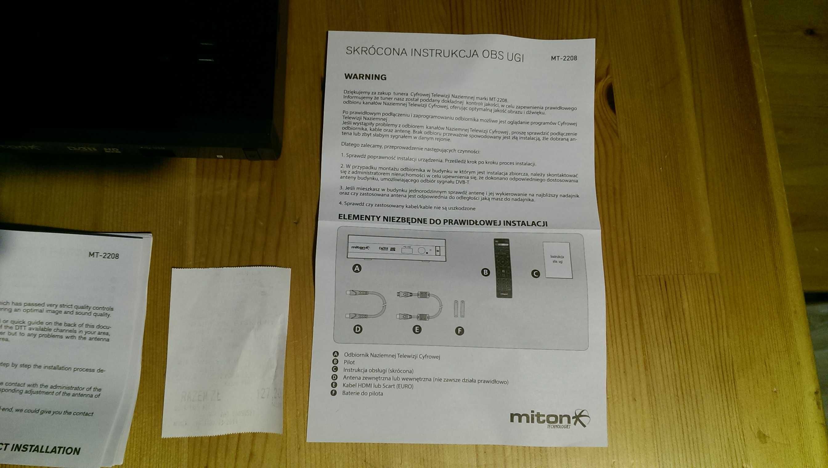 Cyfrowy Tuner MITON MINI MT-2208 Do TV naziemnej DVB-T, bez pilota;