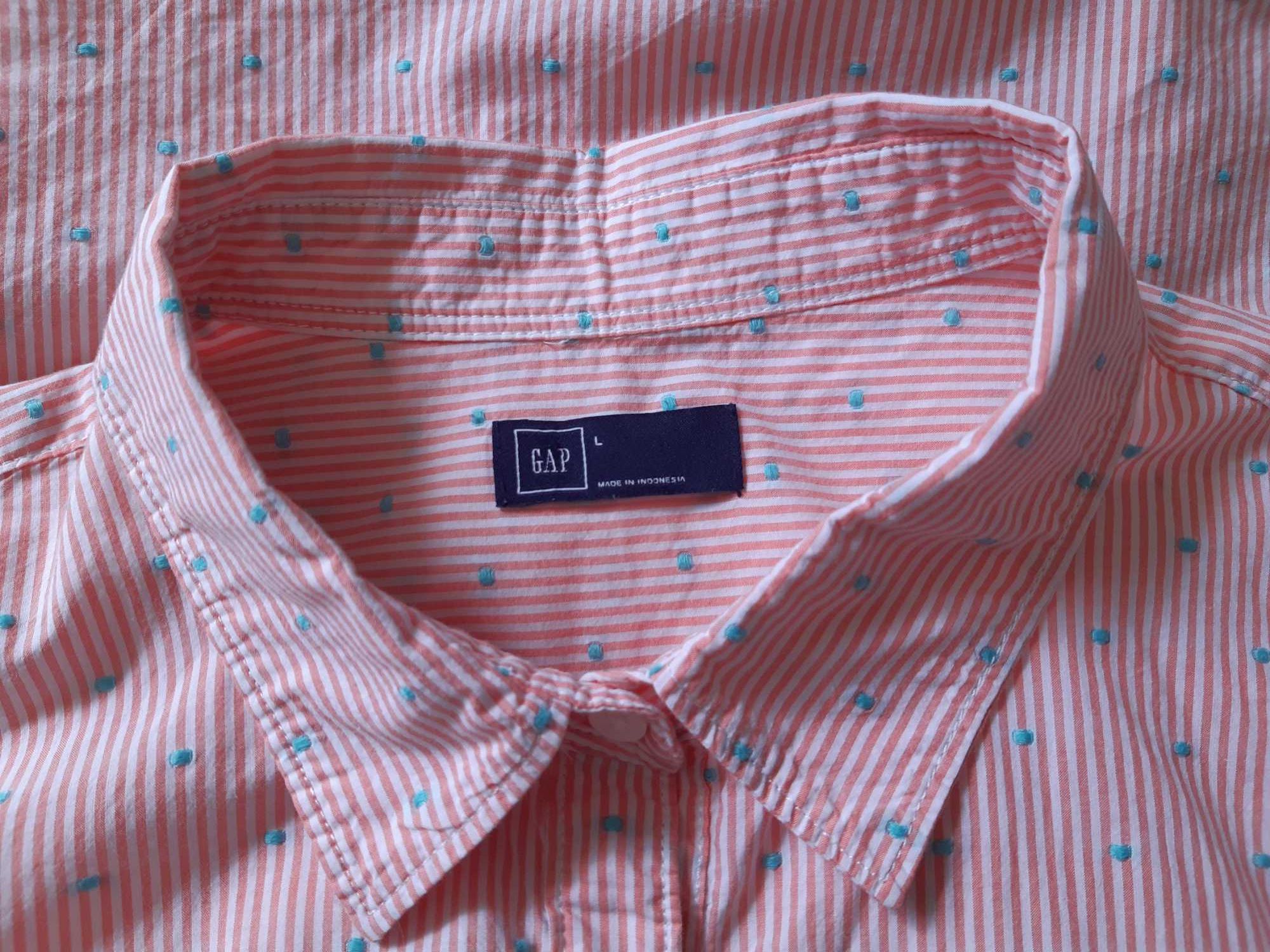 Базовая розовая рубашка в мелкую полоску с вышитыми кружочками gap