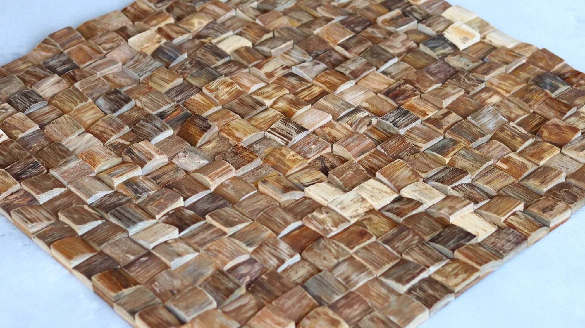 Panel ścienny akustyczny drewniany, drewno z recyklingu, kostka 3D