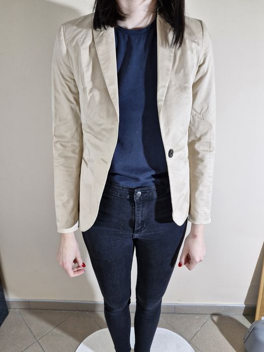 Zara Basic Elegancka Marynarka Beżowa Rozmiar XS