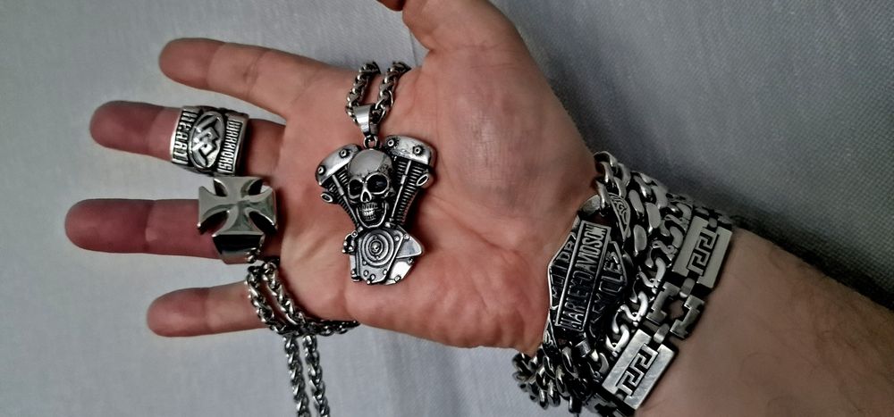Stalowa bardzo efektowna bransoletka czaszka Harley Davidson chopper