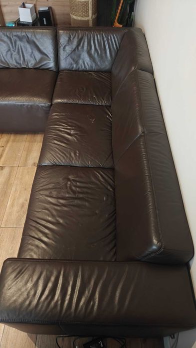 Kanapa skórzana rogowa brązowa