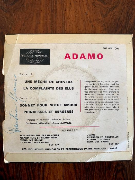 Adamo – Une Meche De Cheveux / La Complainte Des Elus / Sonnet Pour No