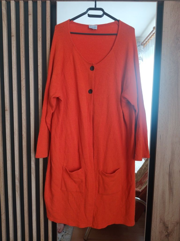 Długi kardigan wełniany zapinany ciepły narzuta sweter plus size 2xl