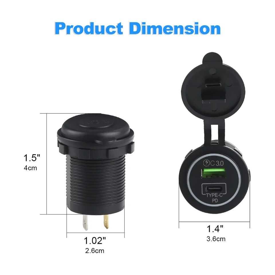 ЮСБ USB PD Type C зарядка в авто 12-24V врезная