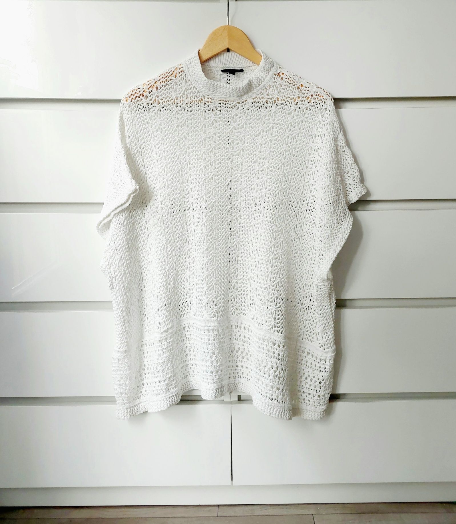 Ażurowa narzutka ponczo boho półgolf oversize bawełna