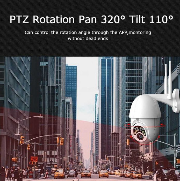 1080P HD WIFI Kamera zewnętrzna kopułkowa bezprzewodowa 4-krotny zoom