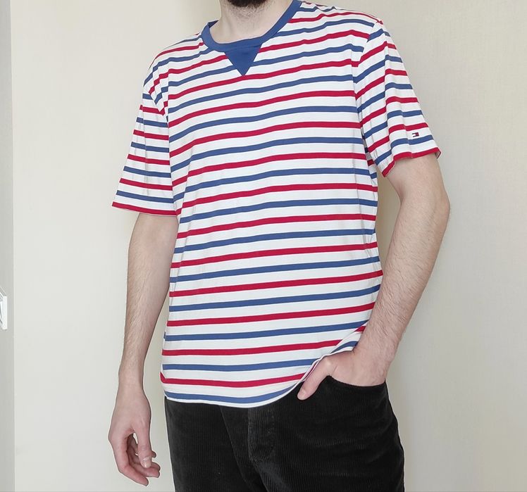 Футболка чоловіча tommy hilfiger 100 % бавовна розмір xl полосата літо