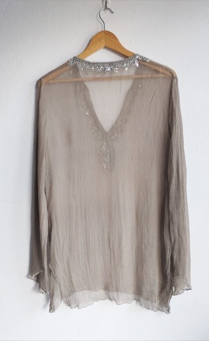Jedwabna bluzka 100% silk cienka M luźna modna elegancka narzutka