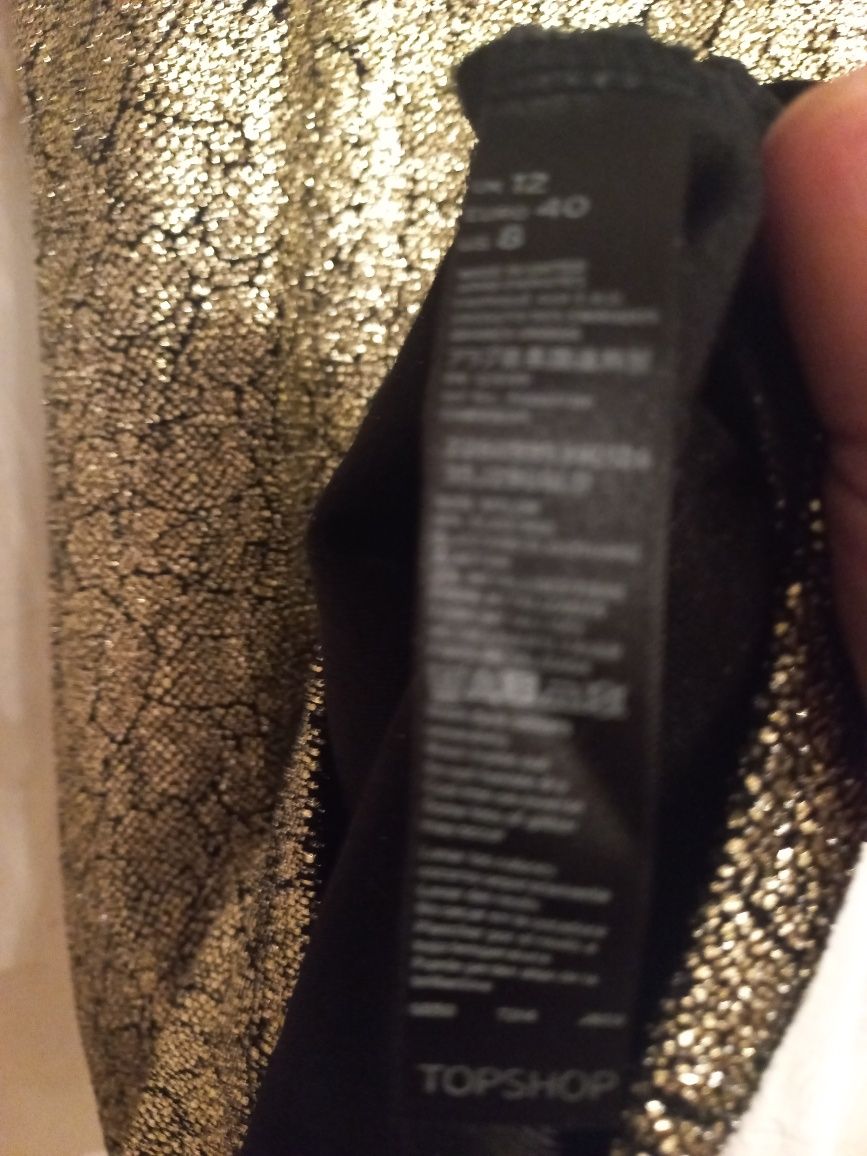 złota przyległa imprezowa wygodna sukienka topshop 40