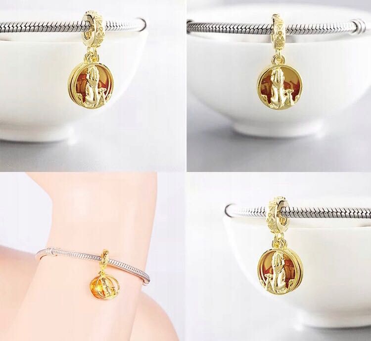 charms do pandora złoty król lew simba sawanna wiszący Disney koło kot