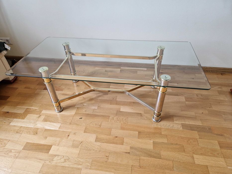 stolik szklany z nóżkami złoto srebrny 127cm x 61cm, wysokość 42cm
