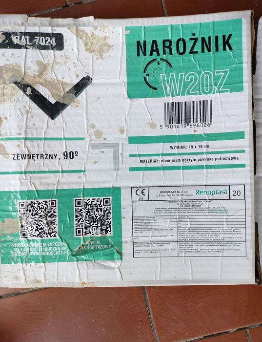 Narożnik zewnętrzny zamykający Renoplast W20Z 90 grafit
