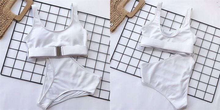 Strój Kąpielowy Damski Dwuczęściowy Kostium Wysoki Stan Top Bikini Kol