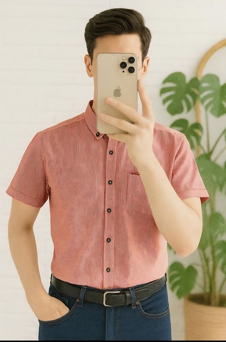 Moda męska - czerwona w białą krateczkę. BRAVE SOUL.