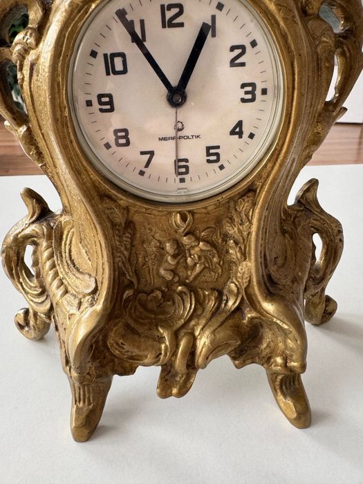 Zabytkowy mosiężny zegar kominkowy Vintage