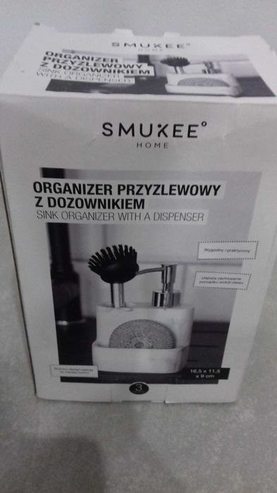 Organizer przyzlewowy z dozownikiem biały marmur