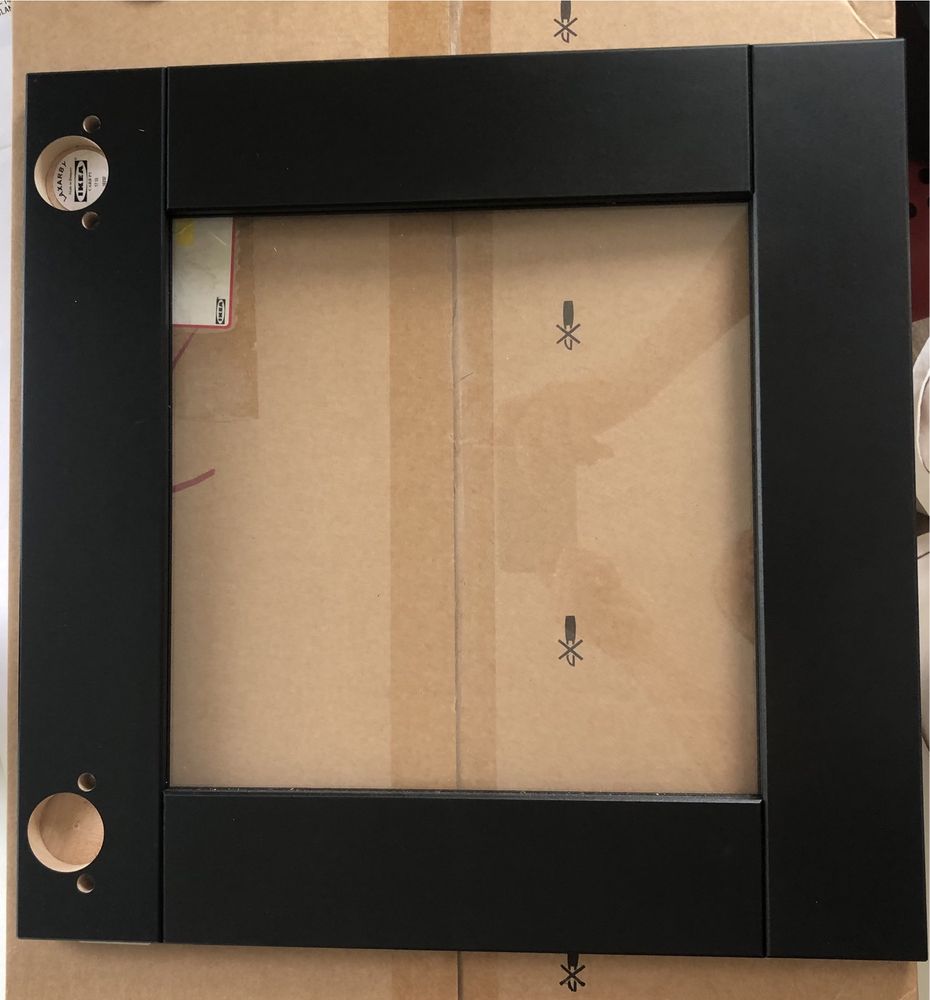 Czarne drzwi front do szafki ze szklaną szybą Ikea Laxarby 40x40