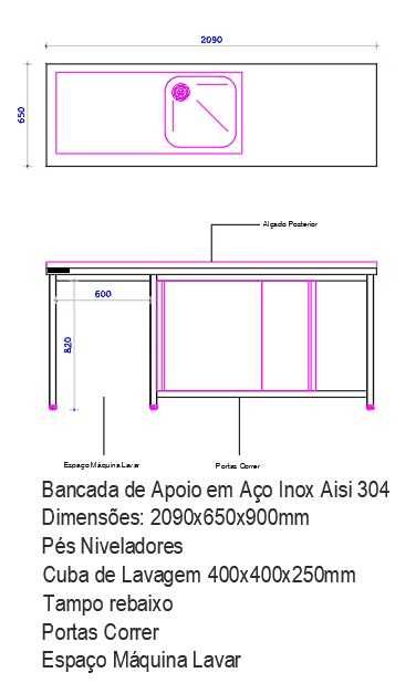 Bancada em aço inox Blackinox