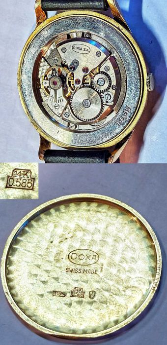 Złoty Zegarek Doxa Antimagnetique 585 14K Mechaniczny 39 mm Duża linia