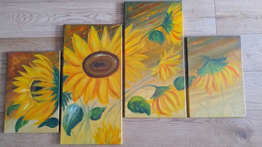 Obraz olejny 4 częściowy - Słoneczniki
