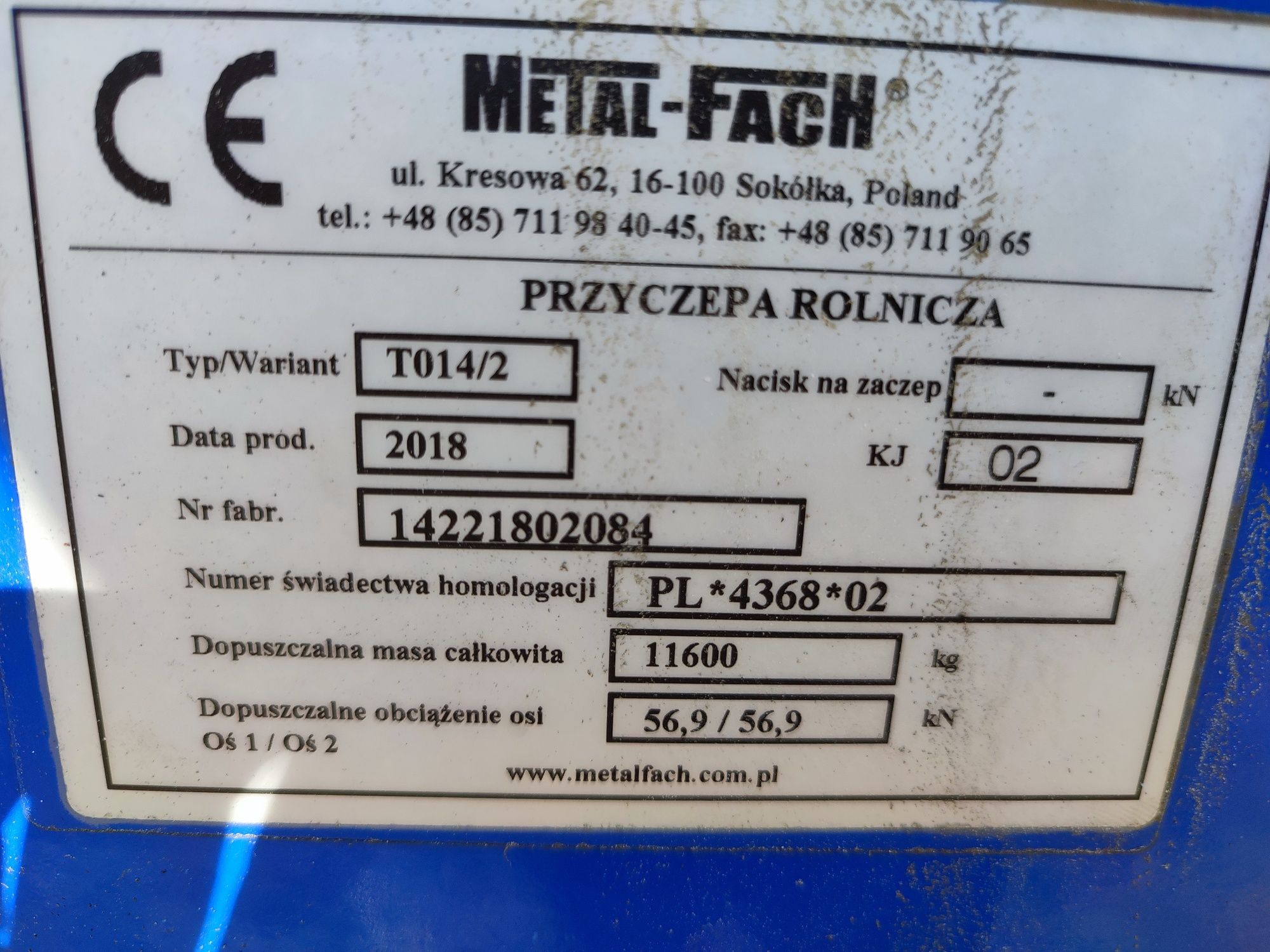 Platforma przyczepa do bel TO14/2 9 ton Metal fach nie używana