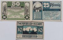 Notgeld, zestaw, 10, 25, 50 feningów 1921r. Stany UNC/UNC-