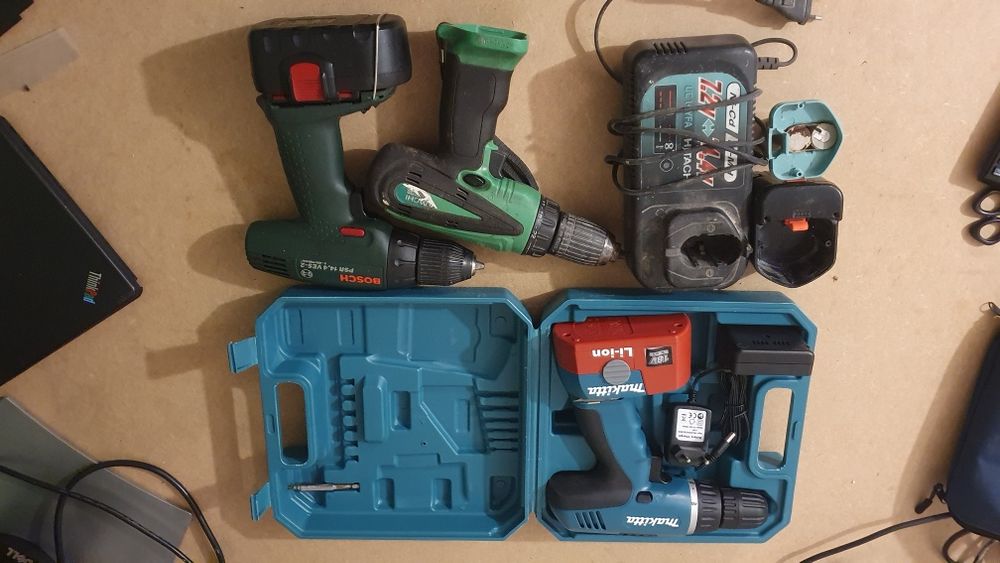 3 wkrętarki makitta, bosch, hitachi