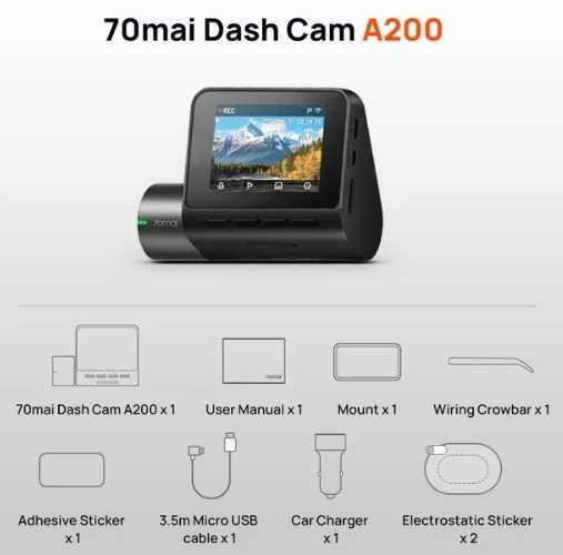 Відеореєстратор Xiaomi 70mai A200 Dash Cam Plus+ камера глобал