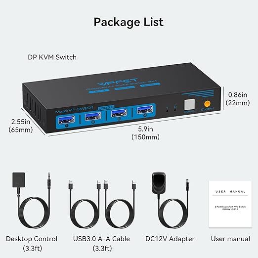 Przełącznik KVM CMSTEDCD 8K60Hz DisplayPort z 4 portami USB 3.0