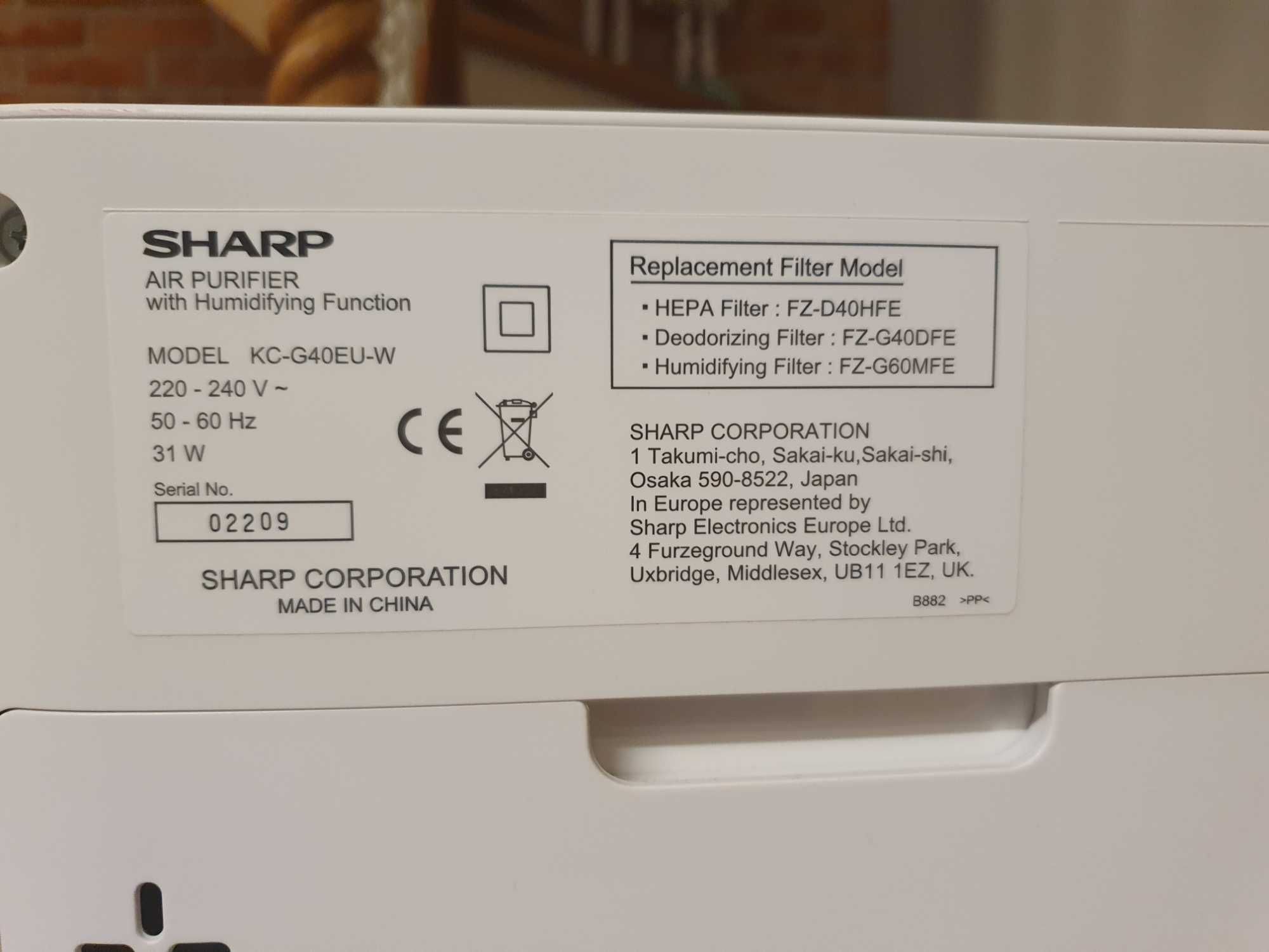 Sharp KC-G40EUW • Oczyszczacz + nawilżacz • Plasmacluster • 28 m²