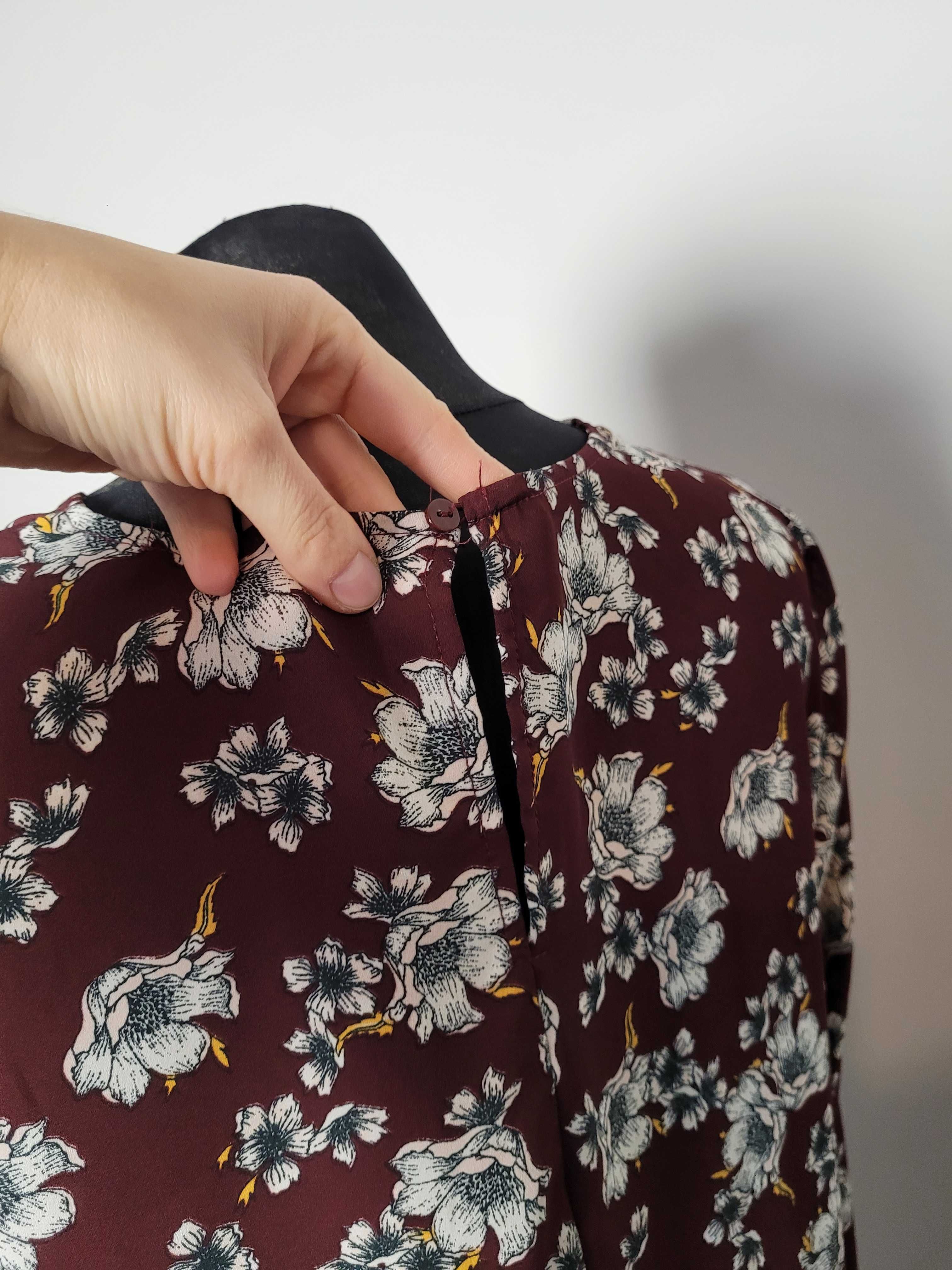 Brązowa zwiewna sukienka Gina Tricot na jesień długi rękaw M midi