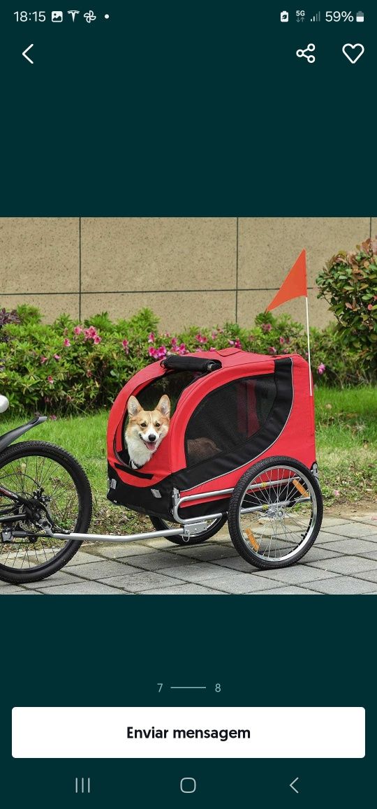 Reboque bicicleta para cães e animais de
estimação,130 x 73 x 90 cm