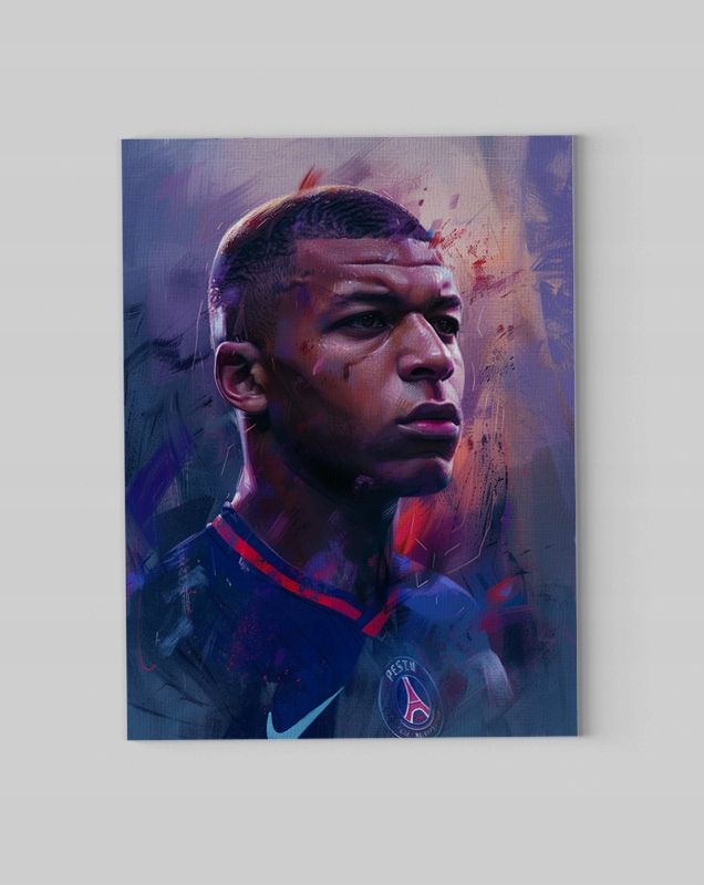 Nowoczesny Portret Kylian Mbappé na Płótnie 60x80 cm - Idealny Prezent