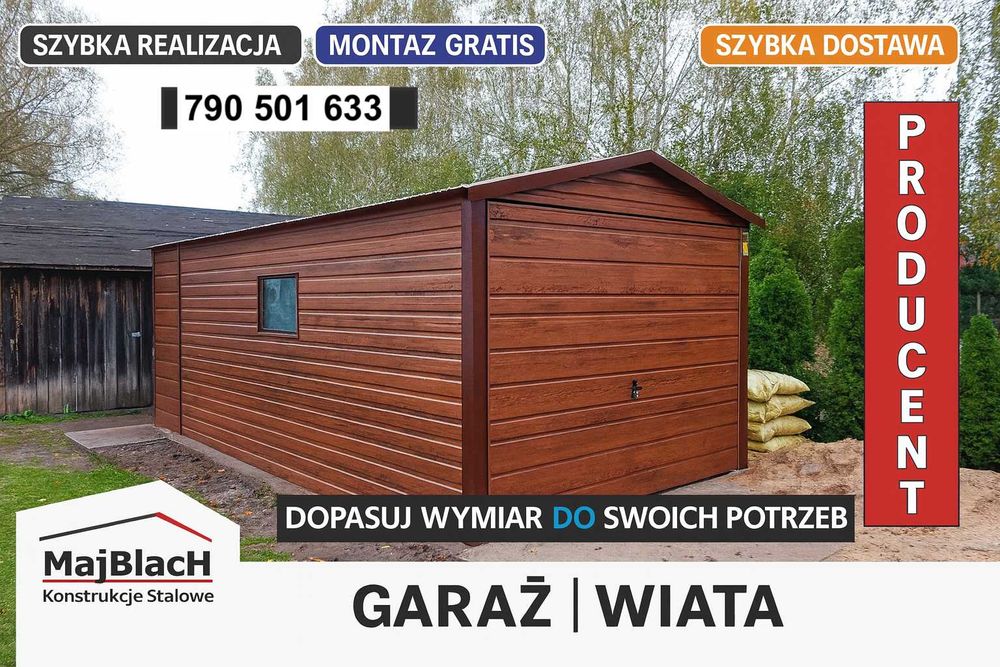 Garaż Blaszany Drewnopodobny 3x5 -BLASZAK -Garaże Blaszane – Maj-Blach
