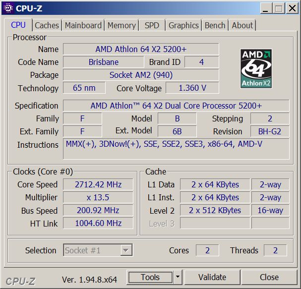 AMD Athlon 64 X2 5200+ 2700 MHz степпинг G2