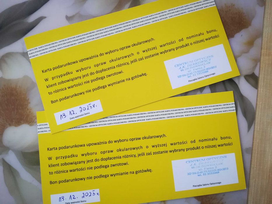 Bon/karty podarunkowe do optyka w Inowrocławiu