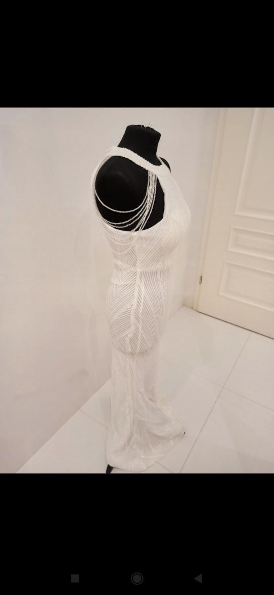 Suknia biała studniówka, ślub panieński cywilny kryształki cekiny halt