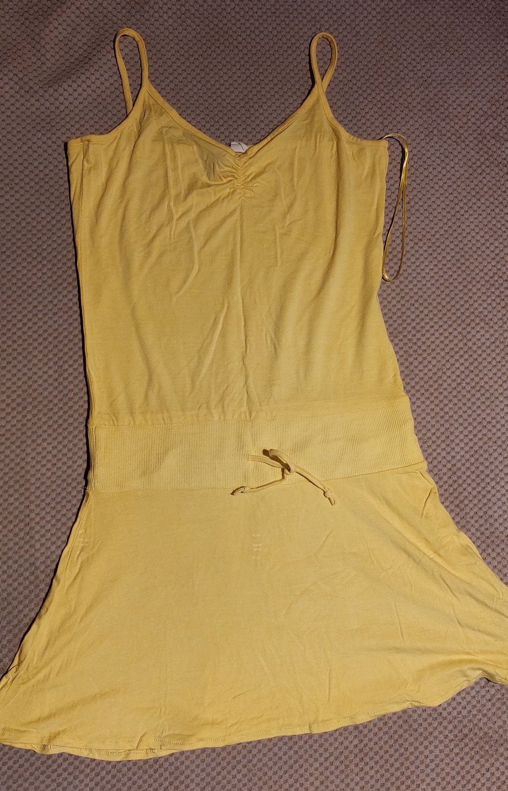 Żółta cytrynową sukienka H&M letnia z dzianiny r.S, sznurek