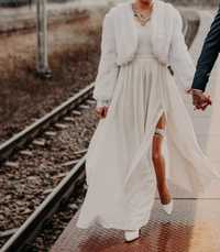 Suknia ślubna biała z koronką XS 34