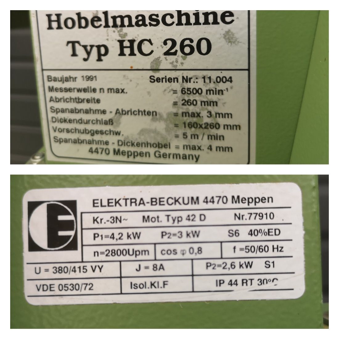 Grubościówka Heblarka Elektra Beckum HC260 4.2kW
