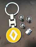 ** NOWY Breloczek RENAULT + Nakrętki na wentyle srebrne komplet tuning