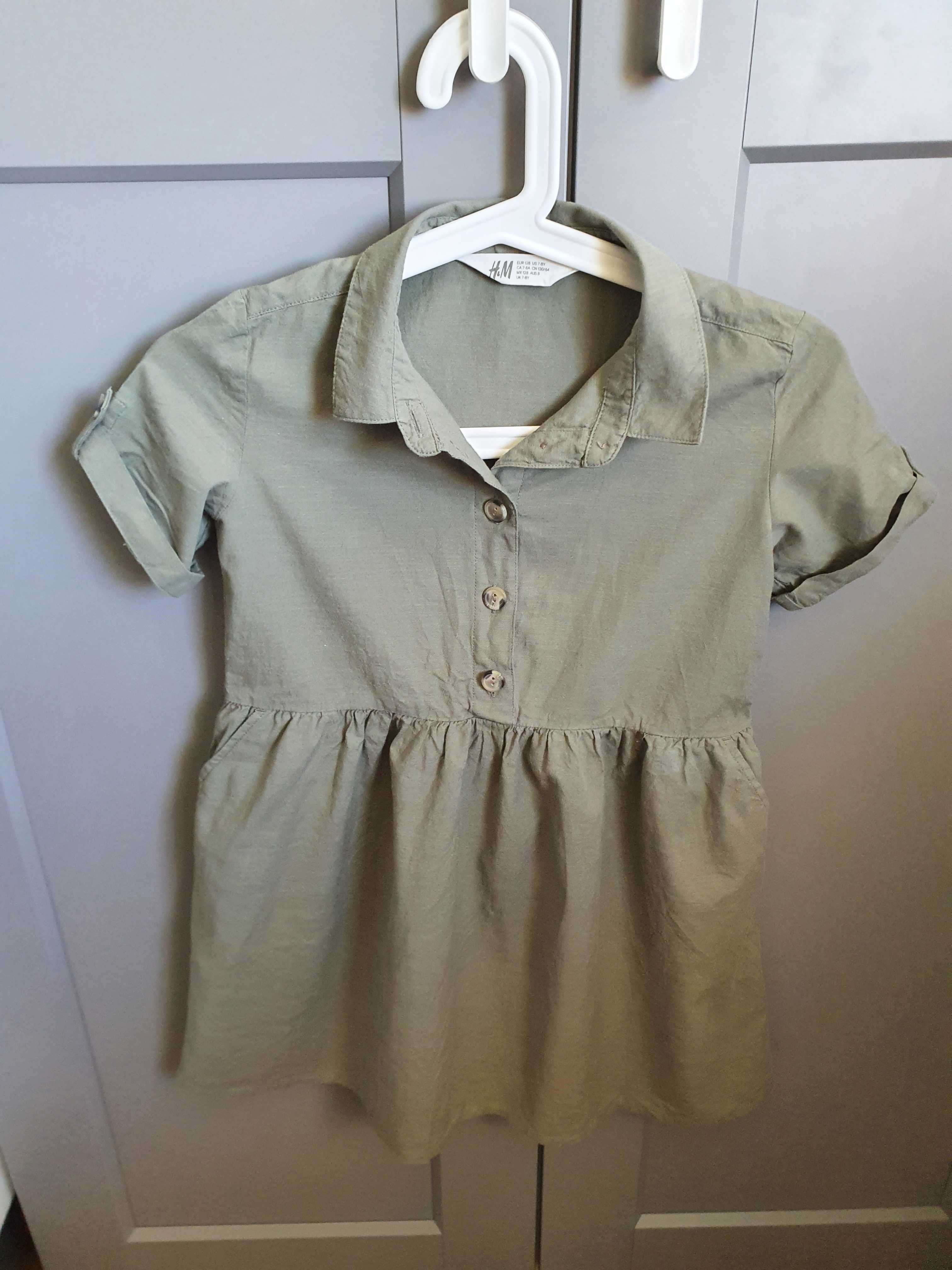 Tunika sukienka zielona szmizjerka H&M r. 128 (na 7/8 lat)