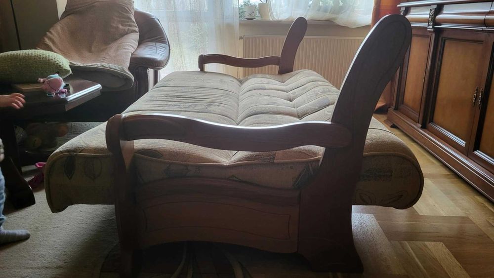 Meble wypoczynkowe drewniane, wersalka + 2 fotele