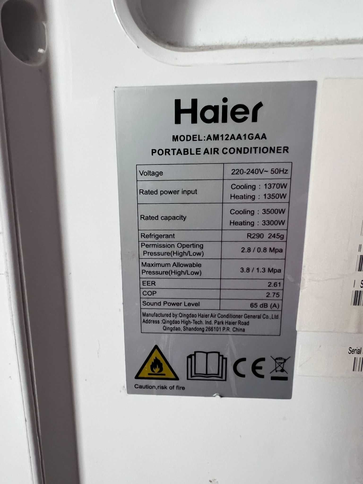 Ar Condicionado Portátil HAIER AM12AA1GAA (24 m² - 12000 BTU - Branco)