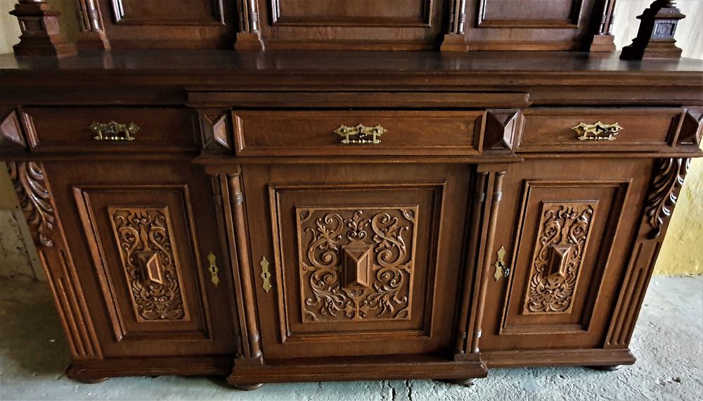 Kredens eklektyczny duży dębowy